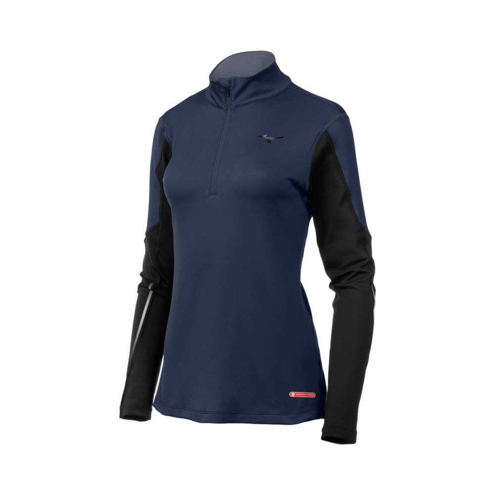 Mizuno Breath Thermo® Half Zip - Bayan Base Layer - Indigo/Siyah Türkiye (EBDLHO-451)